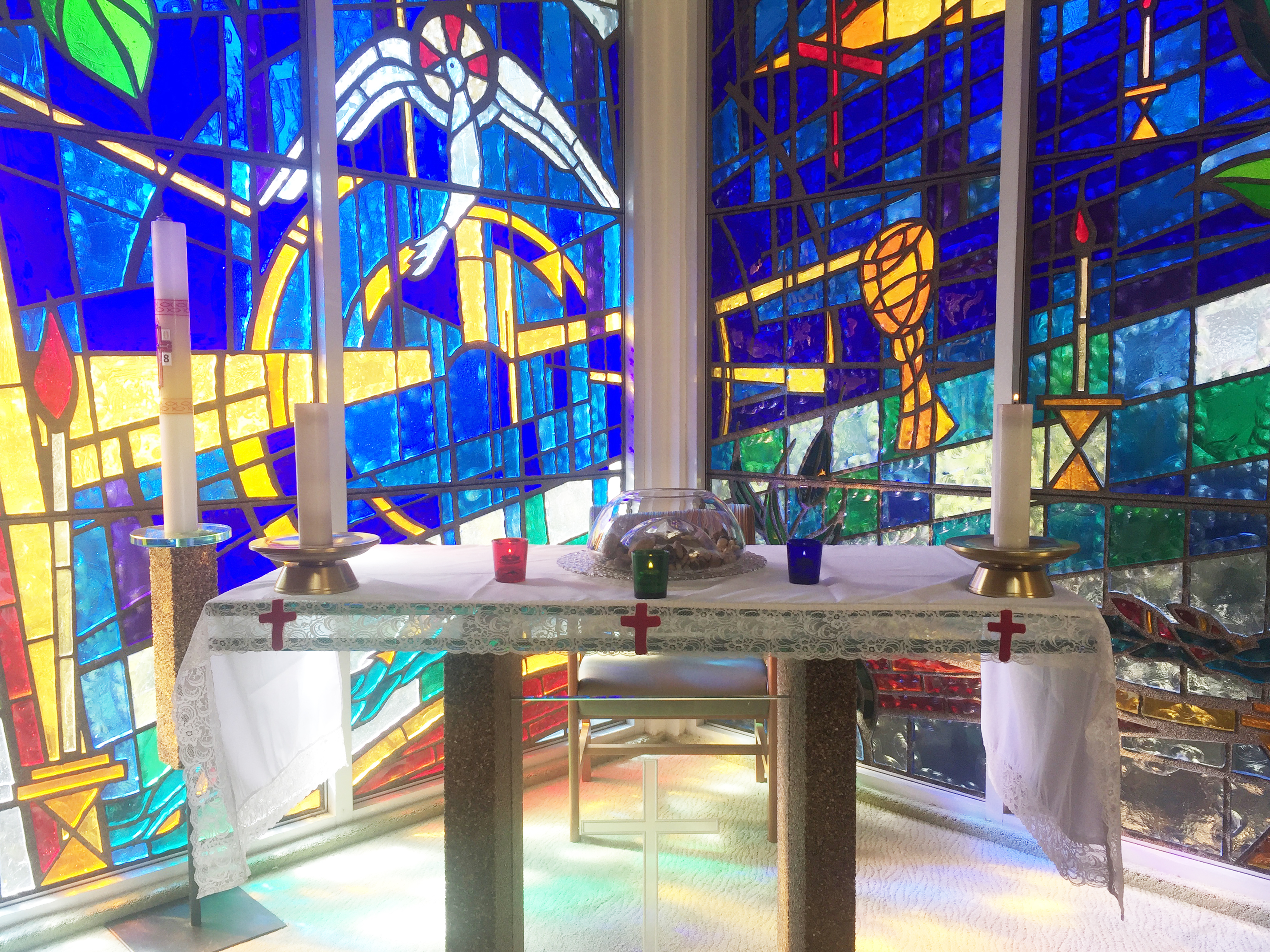 Inside the light-filled chapel at St. Vincent's: Langara. For years, monthly memorial services were held in this room, but they have recently moved to the larger and more accessible dining room.