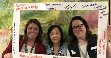 Kate McNamee, Laileen Springgay and Kelly Third make the rounds during Patient Experience week.