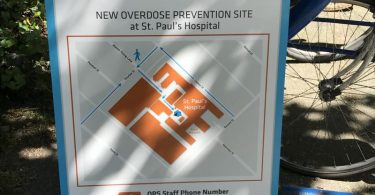 St. Paul's Hospital Overdose Prevention Site sandwich board