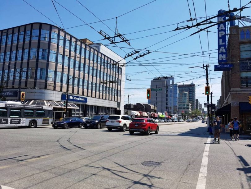One popular theory is that the RBC Royal Bank building at the corner of Granville and West Broadway will one day become a rapid-transit station. (Photo courtesy of the Georgia Straight.)