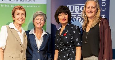 L - R: Dr. Helen Burt, UBC Vice-President Research & Innovation; Dr. Jeannie Shoveller, CGSHE Associate Director & Director of Research, Chair of CIHR Governing Council; Hon. Ginette Pettipas Taylor, federal Minister of Health; Dr. Kate Shannon, CGSHE Executive Director