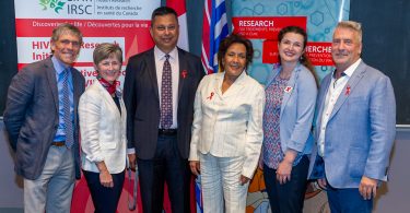 (L-R): Dr. Michael Allard, Dr. Jeannie Shoveller, Dr. Aslam Anis, The Honourable Hedy Fry, Dr. Melanie Murray, Darren Lausher (Community Advisory Committee, CTN).