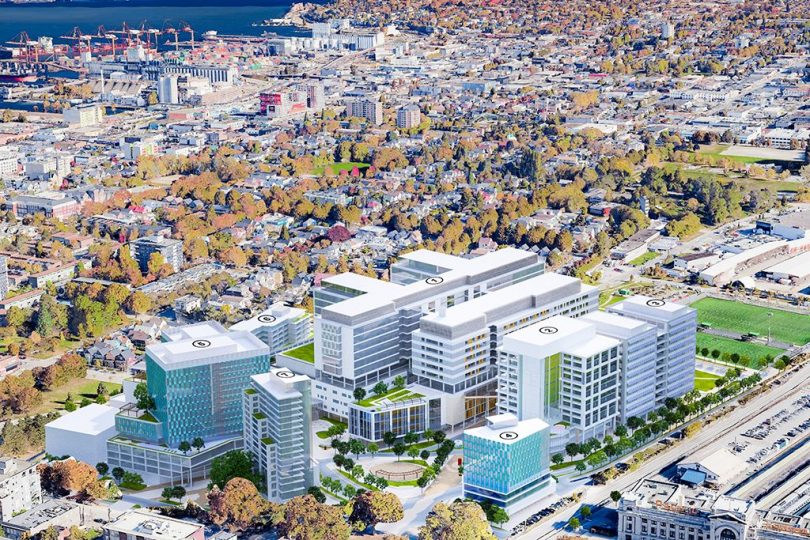 A rendering shows the future home of St. Paul’s Hospital in downtown Vancouver. An RFQ has official been issued and finalists are expected to be selected this fall.