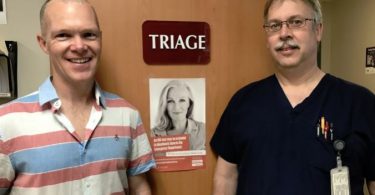 Dr. Jeff Hussey (L) with Emergency Patient Care Coordinator Barry Rossiter at Kootenay Boundary Regional Hospital in Trail.