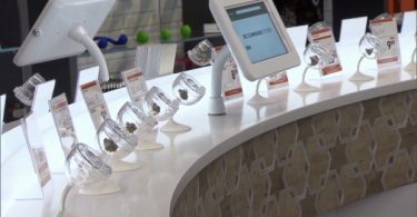 The BC Cannabis Store in Kamloops has been compared to an Apple Store, with its shiny white countertops and touchscreen browsing computers. (Photo courtesy of CTV News)