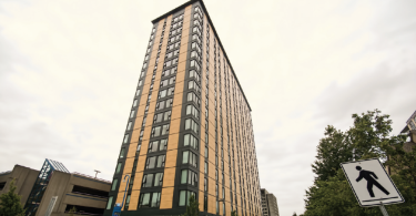 Structurlam supplied engineered wood for the University of British Columbia’s 18-storey Brock Commons Tallwood House residence building, which was the tallest mass timber structure in the world when it was completed in 2017. Photograph by Chung Chow