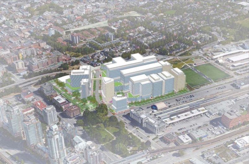 The new St. Paul's hospital and health care campus will be at 1002 Station St and 250-310 Prior St. Rendering IBI Group (Image Credit: Vancouver Courier)