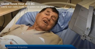 An elderly man being treated in a Vancouver hospital says he has no place to go, and is worried that he'll be placed in a homeless shelter. (Photo credit: Global News)
