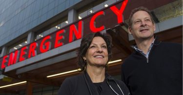 Emergency doctors Sally Barrio and Craig Murray outside the ER at Surrey Memorial Hospital (Photo credit: The Kingston Whig-Standard)