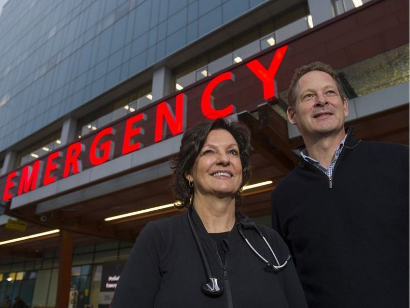 Emergency doctors Sally Barrio and Craig Murray outside the ER at Surrey Memorial Hospital (Photo credit: The Kingston Whig-Standard)