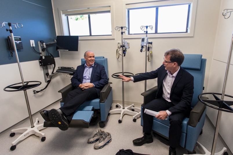 Premier John Horgan and Health Minister Adrian Dix at the opening of the Westshore Urgent Primary Care Centre in October 2018. (Photo credit: The Times Colonist)