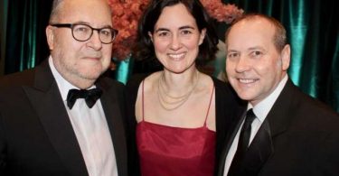 (L - R): Eric Harris, Board Chair of Providence Health Care, Fiona Dalton, CEO and President of Providence Health Care, and Dick Vollet, Foundation CEO and President, thanked attendees for an extraordinary night of giving and community building during the 2020 Feast of Fortune. ( Photo courtesy of Fred Lee / The Vancouver Sun. )