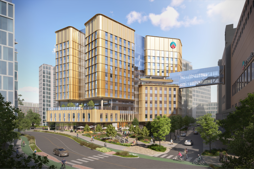 The Clinical Support & Research Centre will connect to the new St. Paul’s Hospital (right) via a two-storey skybridge.